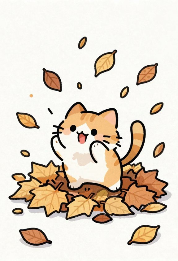 autumn leaves cat play