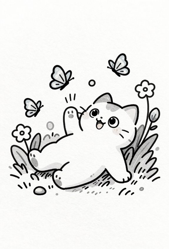 cartoon cat chasing butterflies