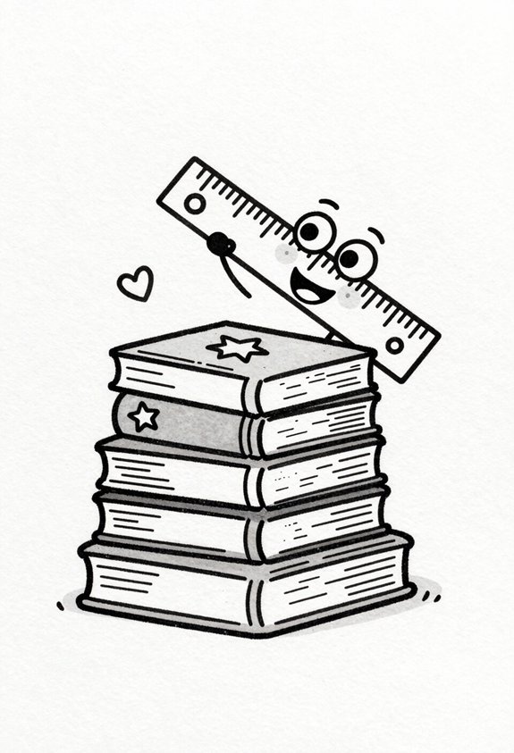cartoon ruler measuring books