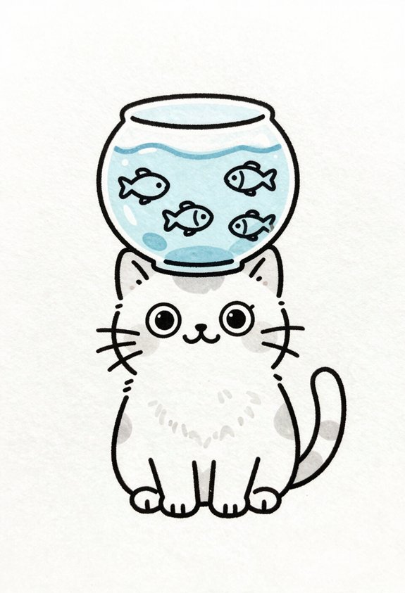 cat wearing fishbowl hat
