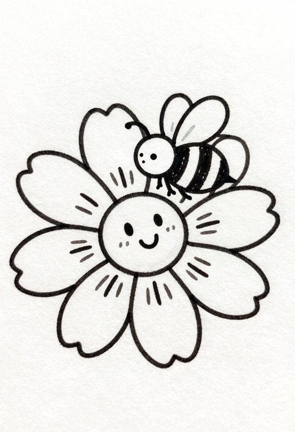 cheerful bee collecting nectar