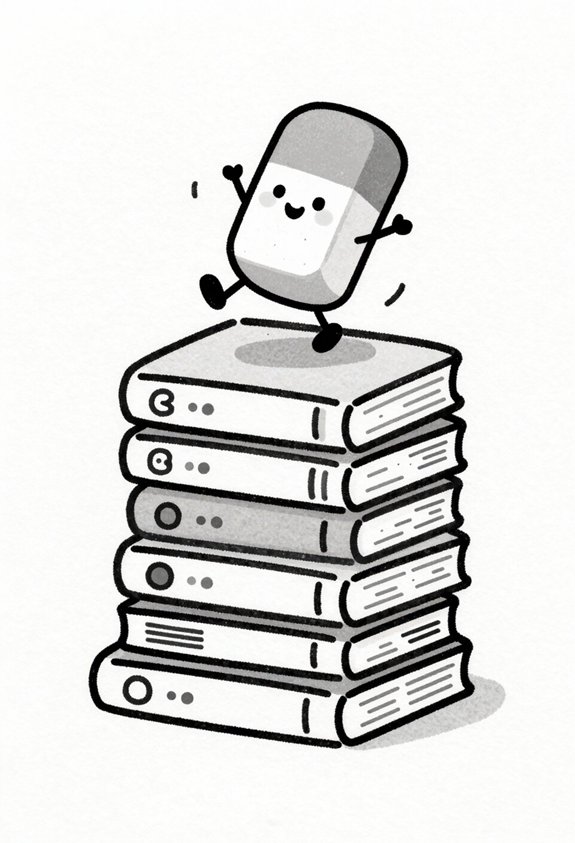 cheerful eraser on books