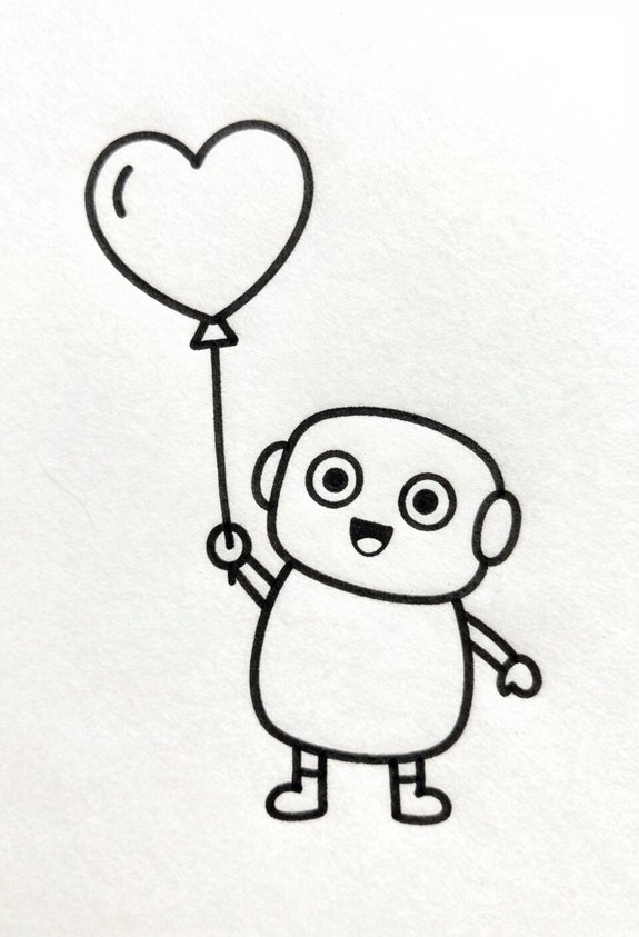 cheerful robot with balloon