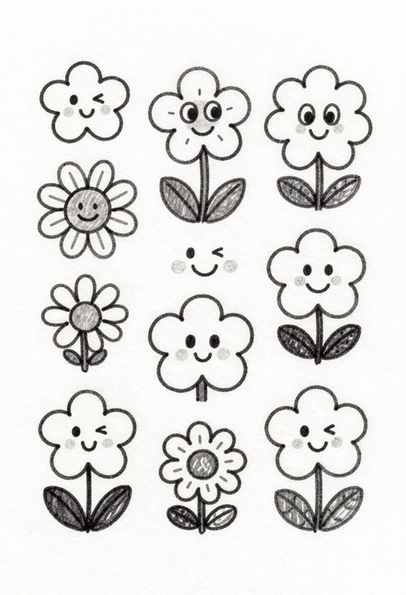 cheerful smiling cartoon flowers