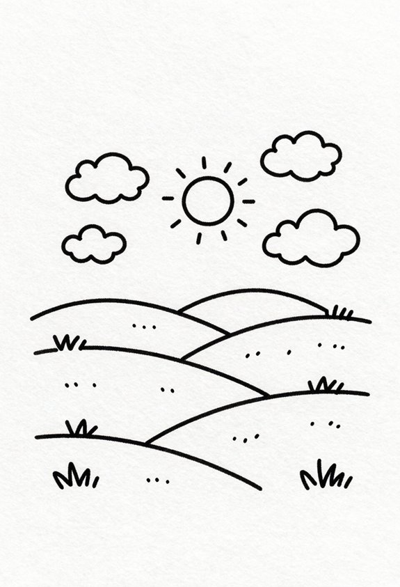 cheerful sunny landscape doodle