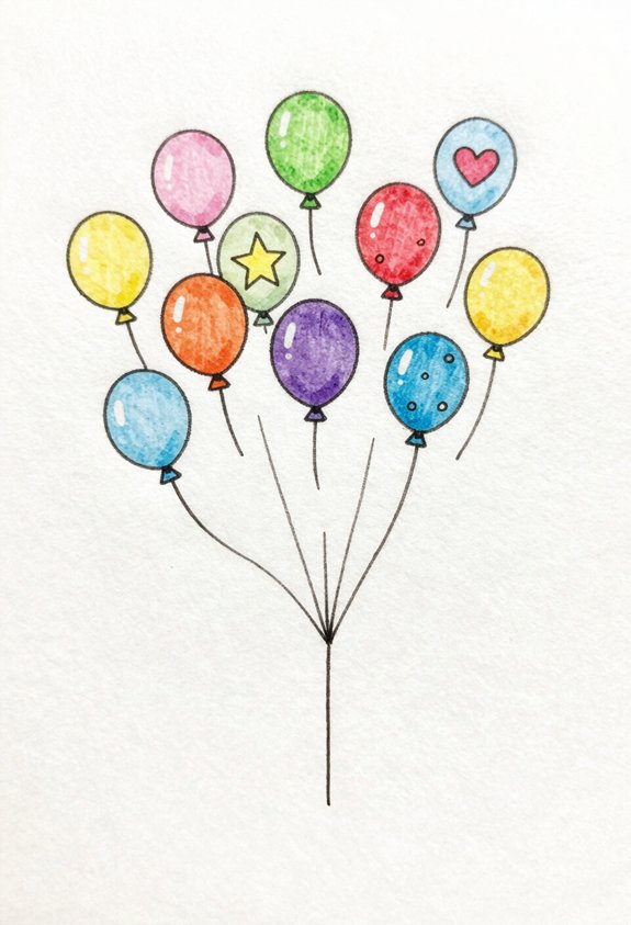 colorful balloons floating away