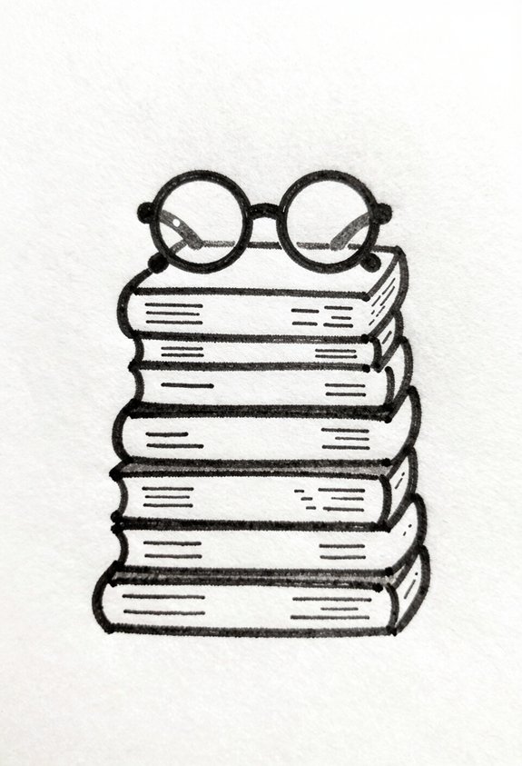 colorful books with glasses