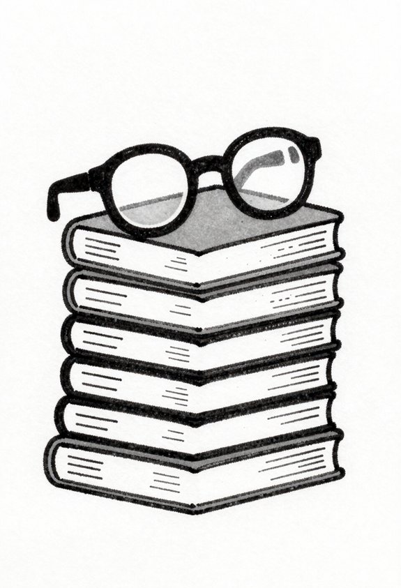 colorful books with glasses