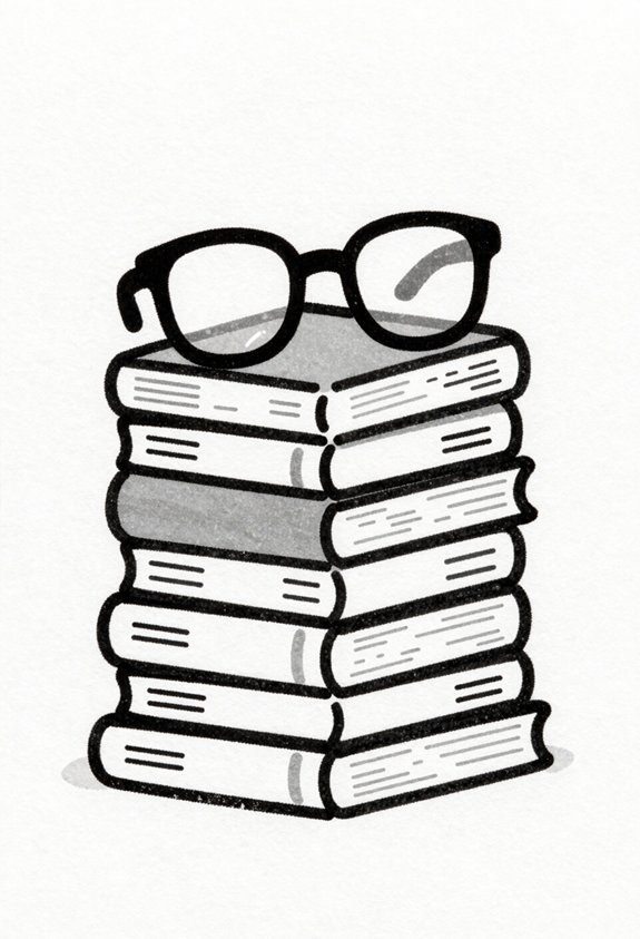 colorful books with glasses