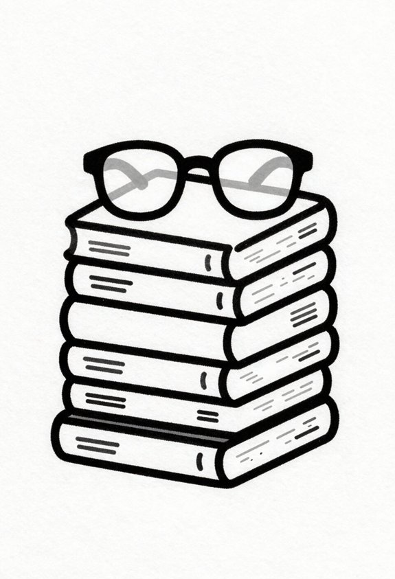 colorful books with glasses