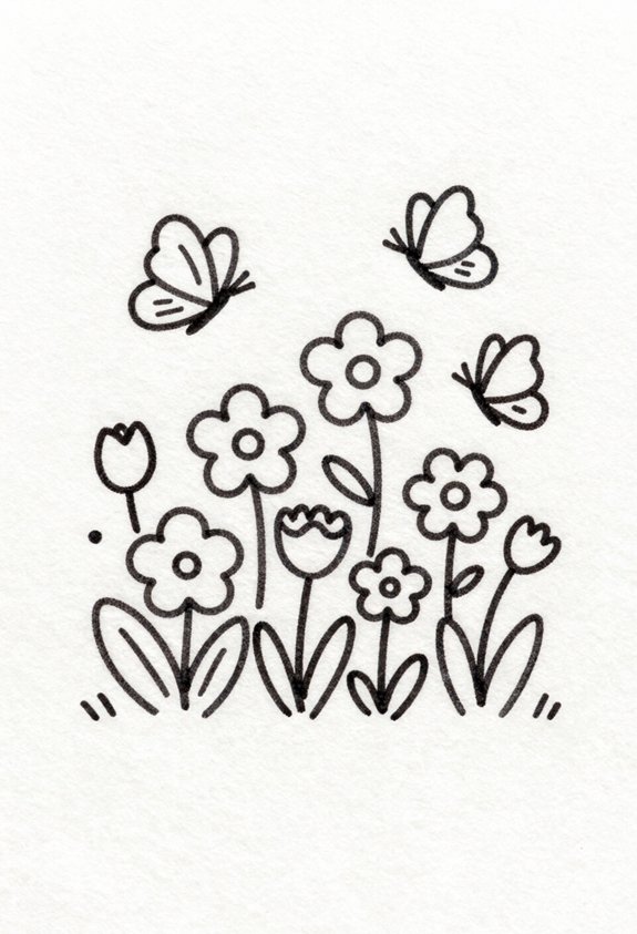 colorful garden doodle scene