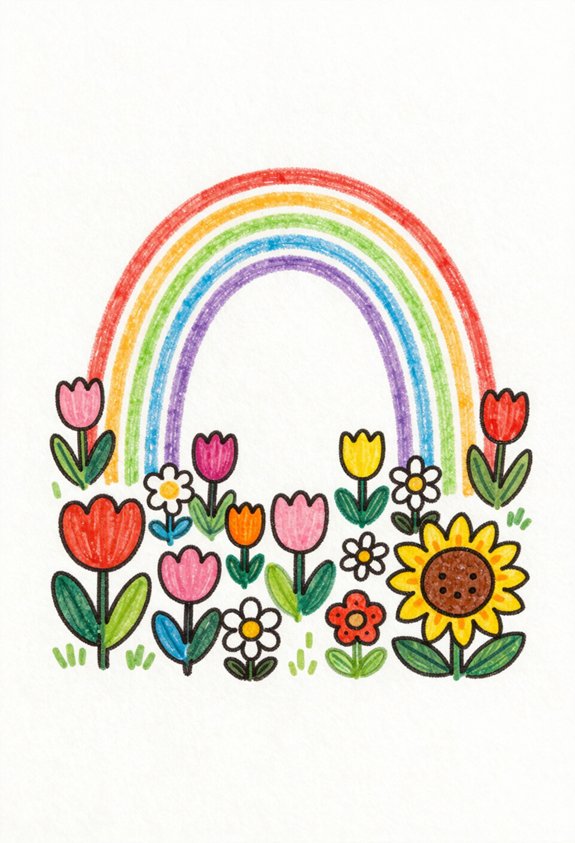 colorful rainbow over garden