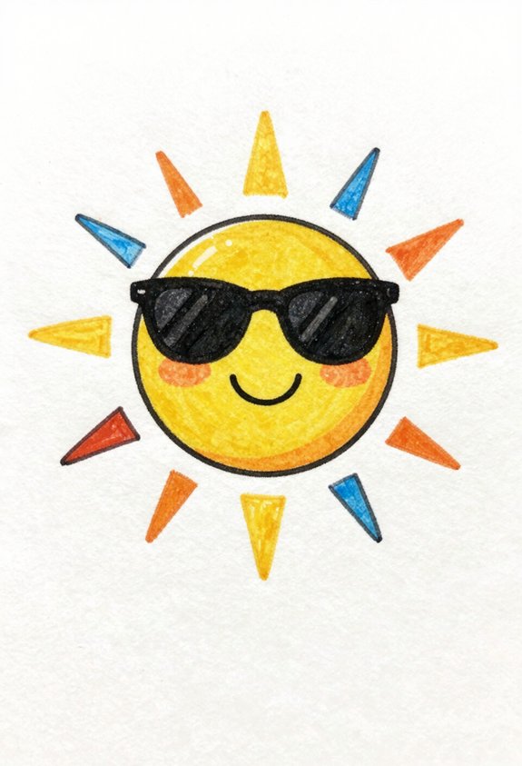 colorful sun with sunglasses