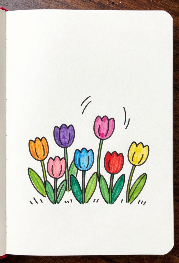 colorful tulips in breeze