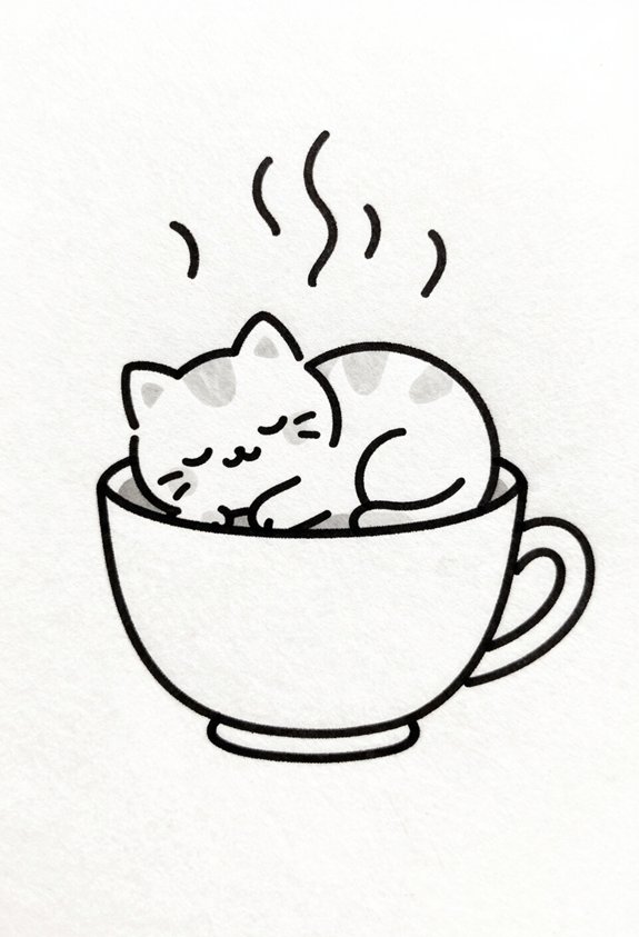 cozy cat in teacup