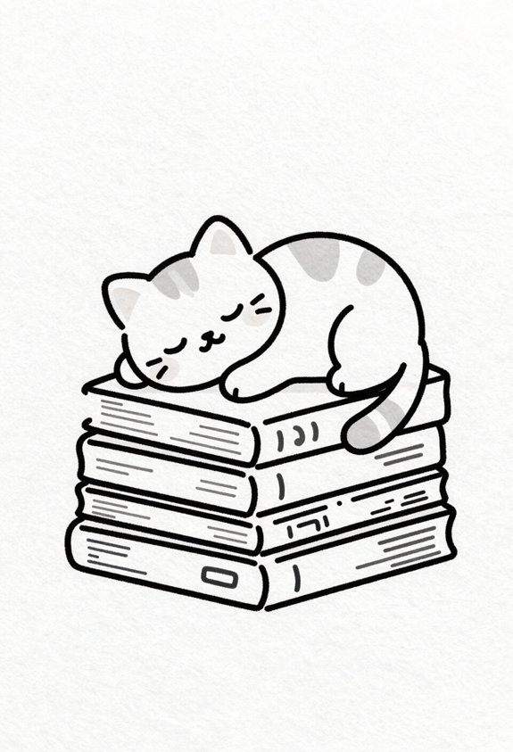 cozy cat on books