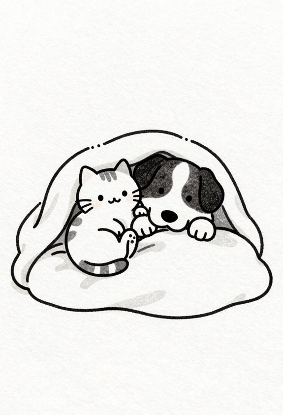 cozy pets under blanket