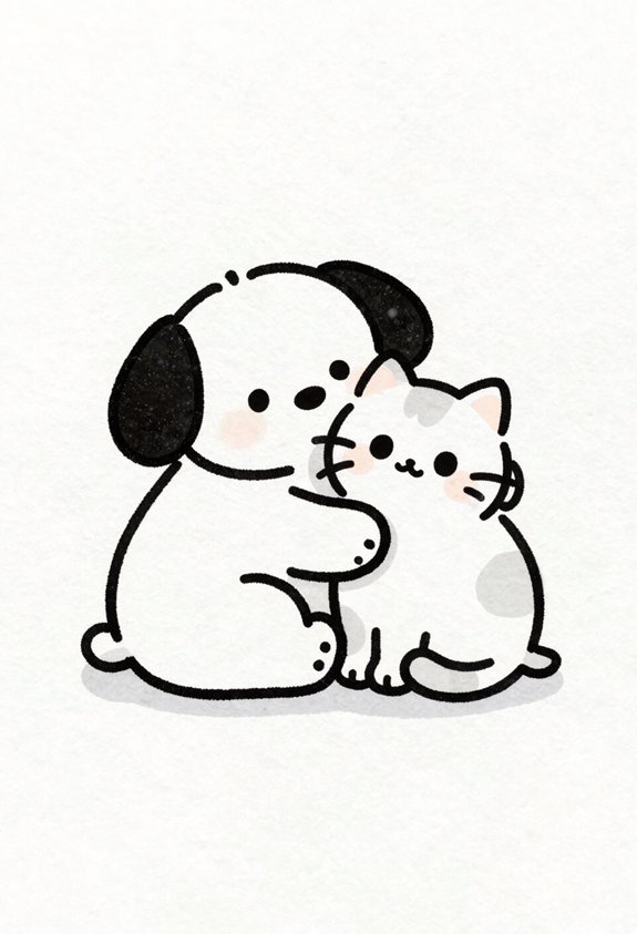 cuddling dog and cat
