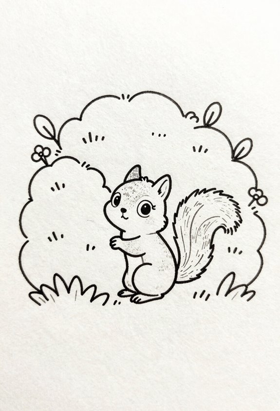 curious squirrel behind bush