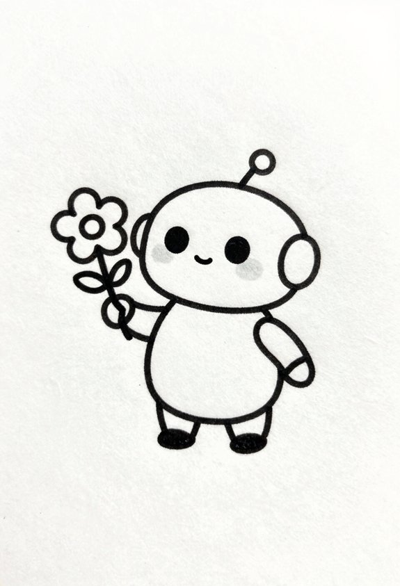 cute robot with flower