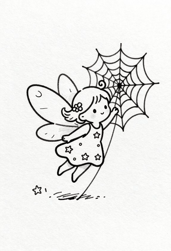 fairy swinging on web