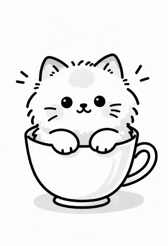 fluffy cat in teacup