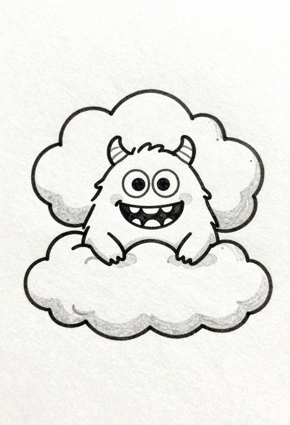 friendly monster behind cloud