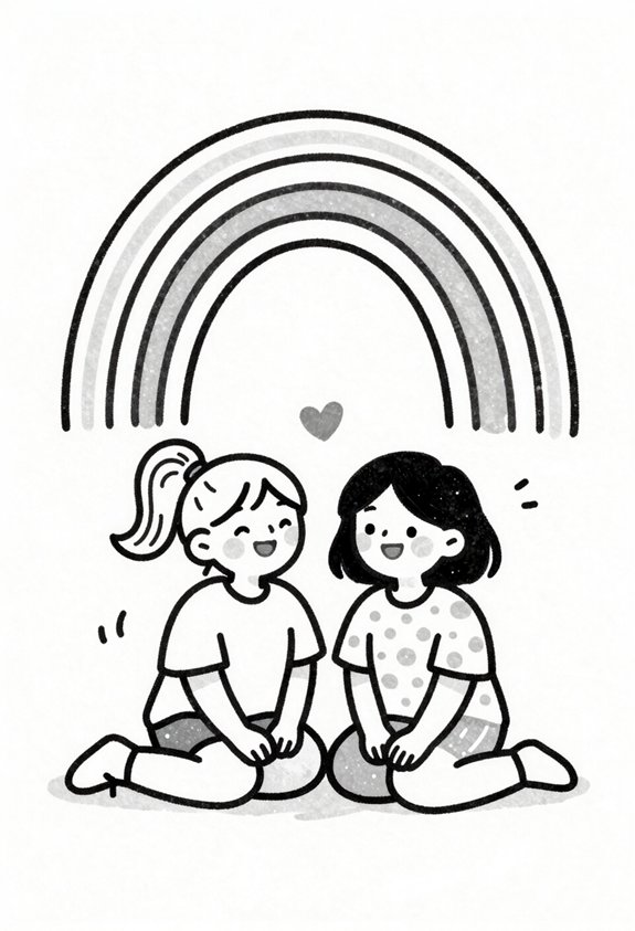 friends enjoying rainbow together