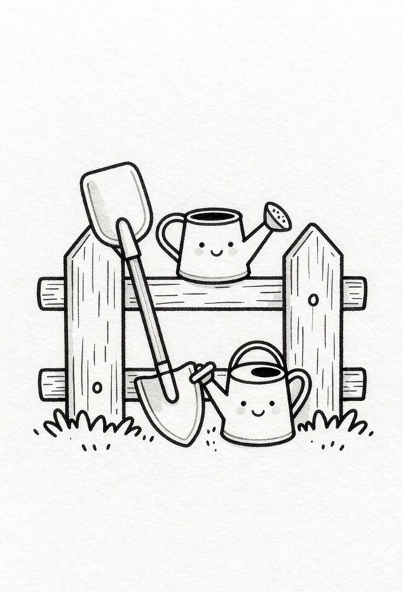 garden tools by fence