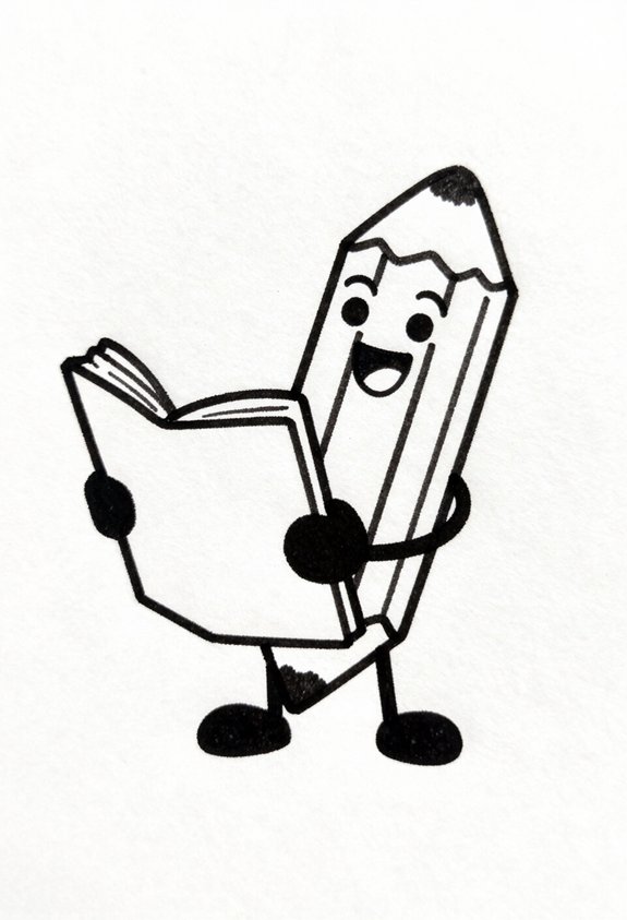 happy pencil with notebook