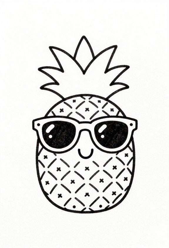 happy pineapple with sunglasses