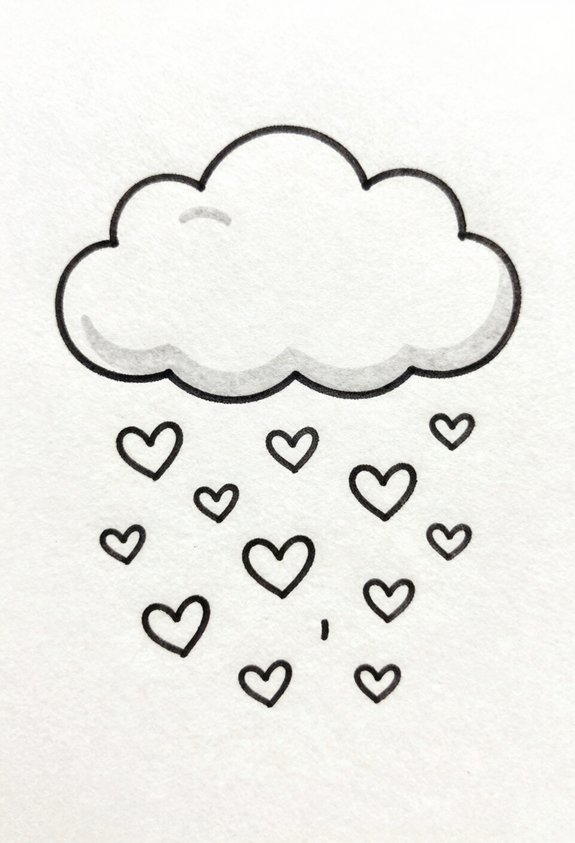 hearts raining from cloud