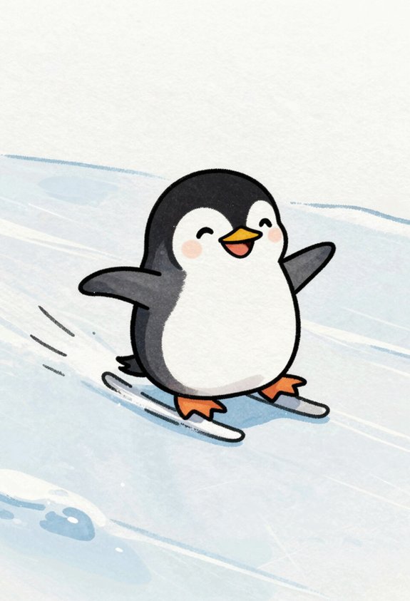 joyful penguin sliding playfully