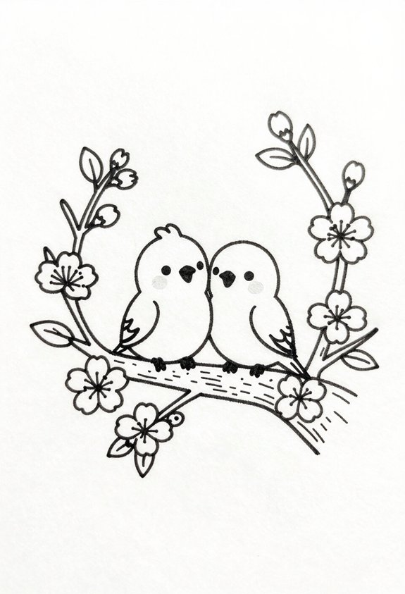 lovebirds in flowering tree