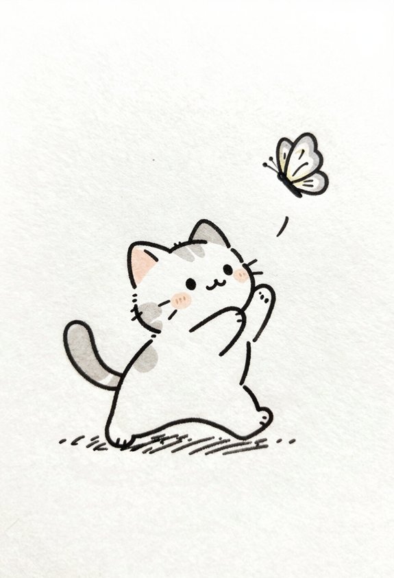 playful cat chasing butterfly