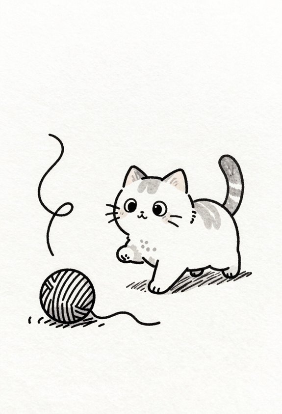 playful cat chasing yarn