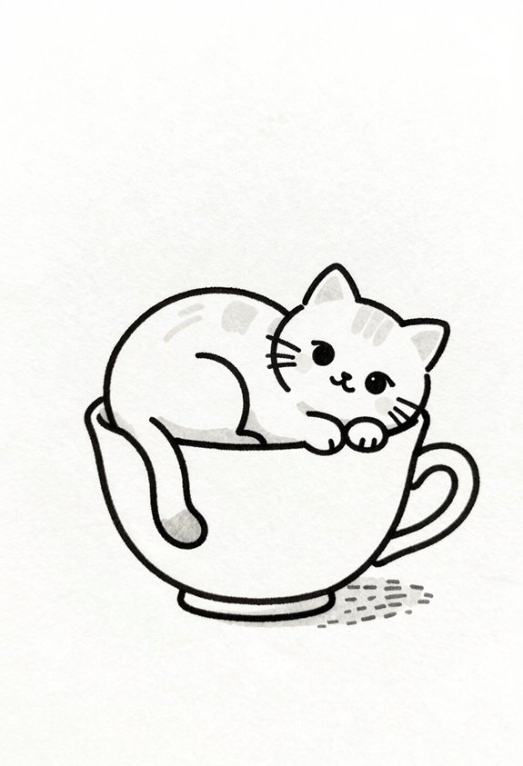 playful cat in teacup