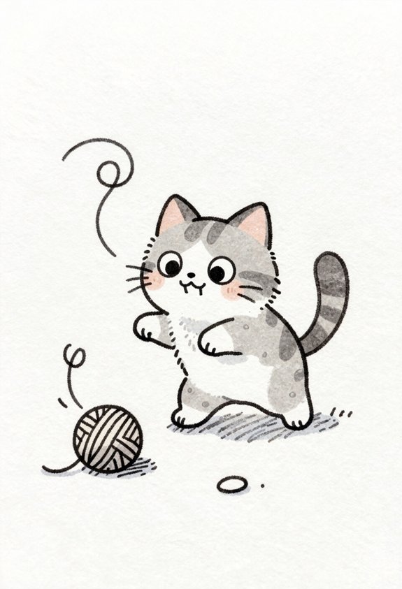 playful cat with yarn