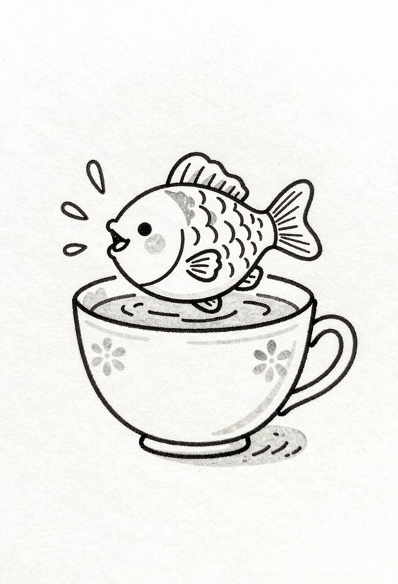 playful fish teacup doodle