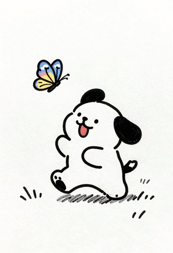 playful puppy chasing butterfly