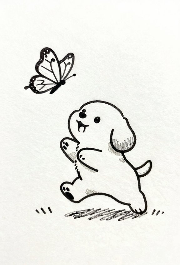 playful puppy chasing butterfly
