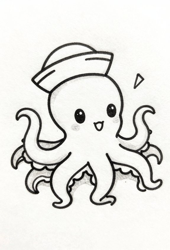 playful sailor hat octopus