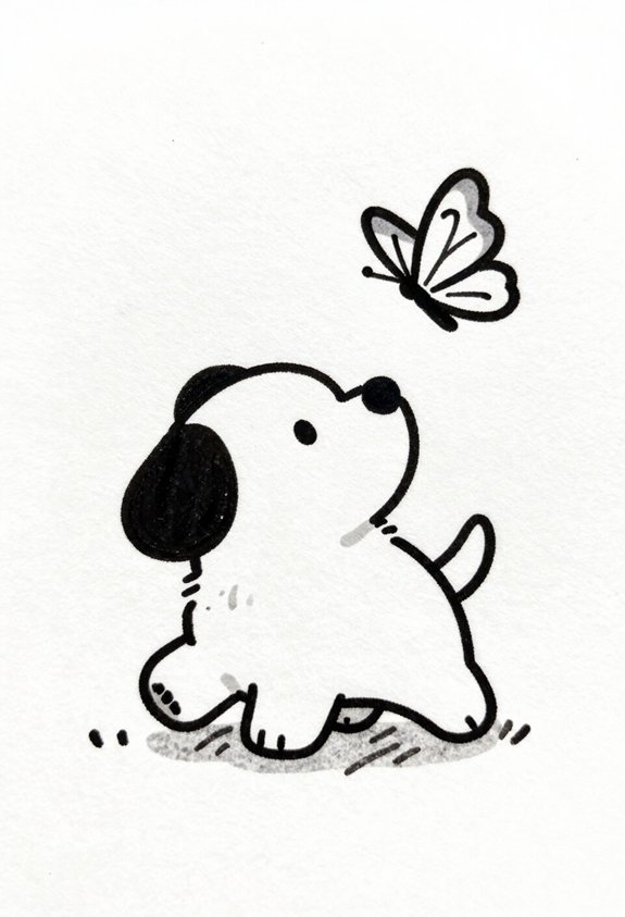 puppy joyfully chasing butterfly