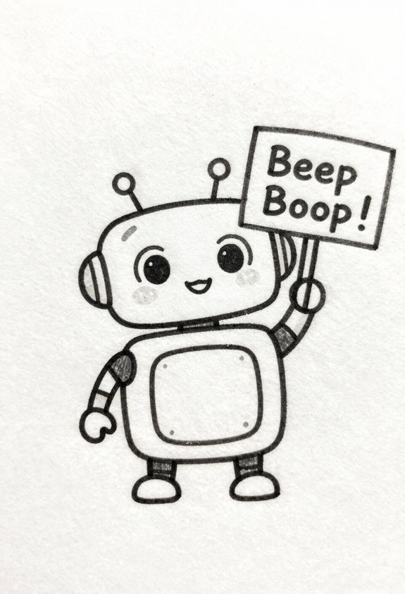 quirky robot with sign