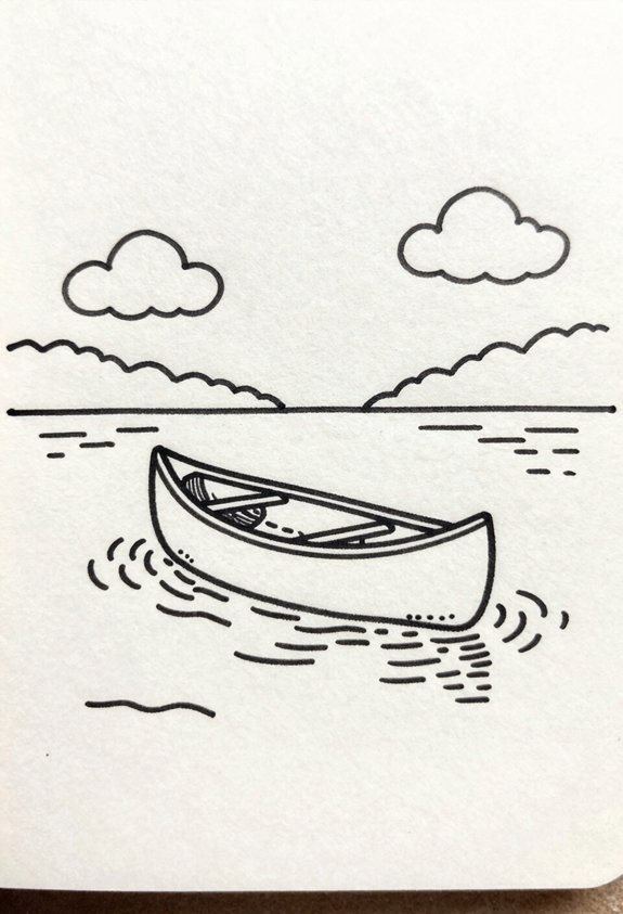 serene red canoe gliding