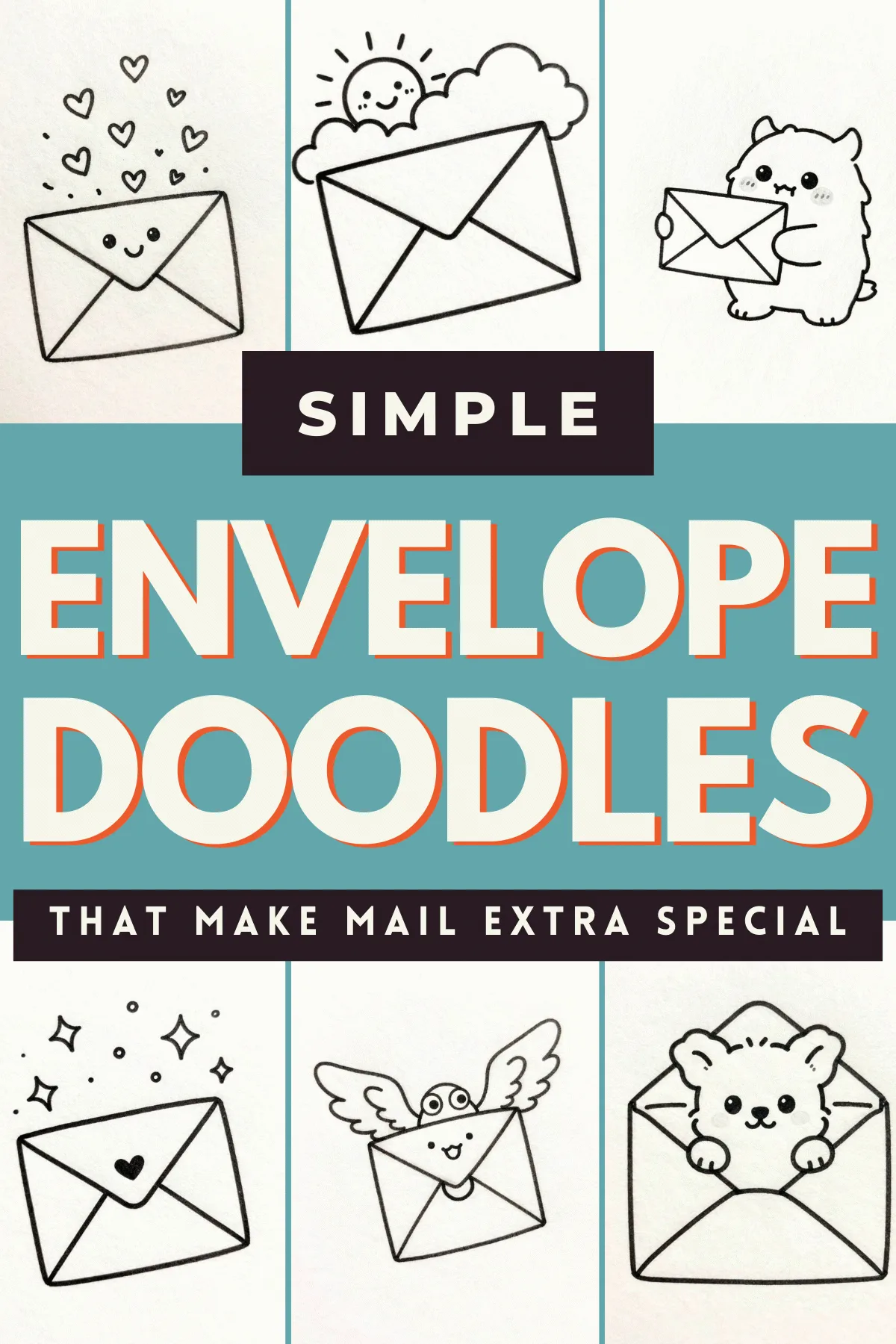 Playful envelope doodles with cute characters and designs to make your mail extra special and fun.