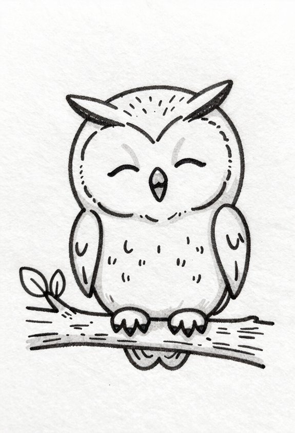 sleepy owl on branch