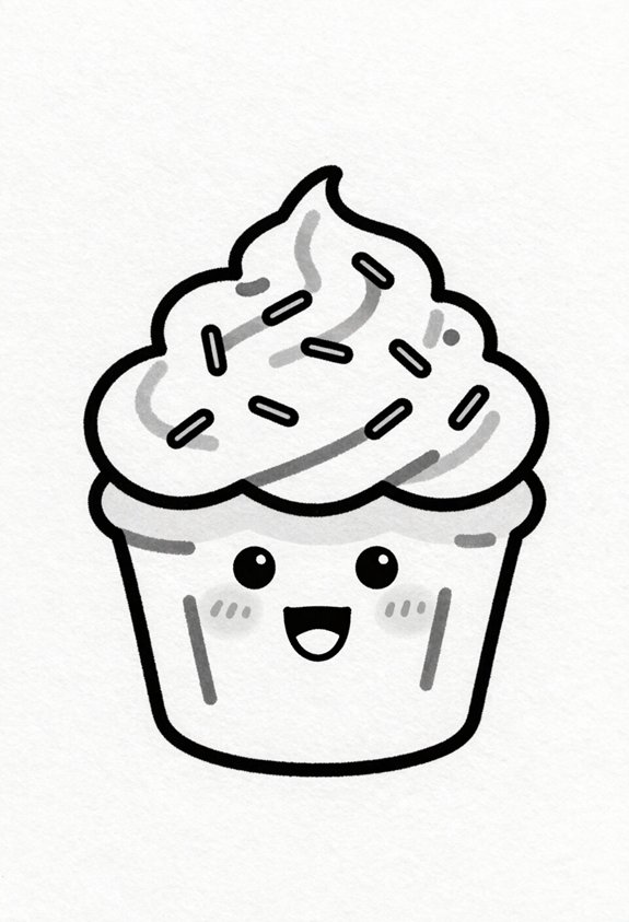 smiling cupcake with sprinkles