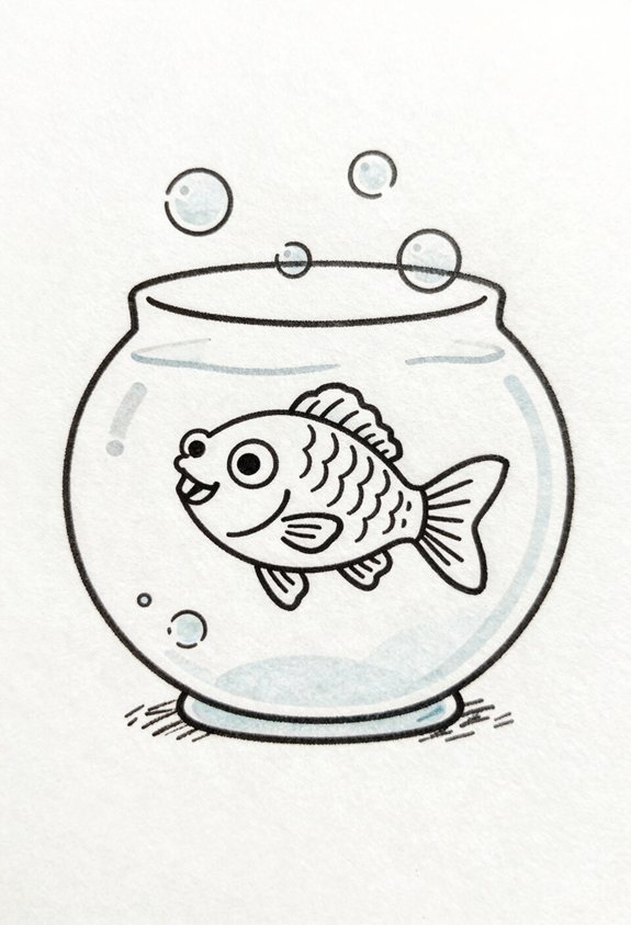 smiling fish bowl doodle