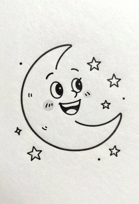 smiling moon with stars